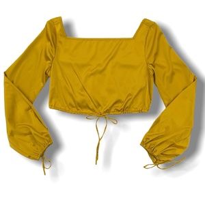 FREE PEOPLE Intimately Sexy Silky Satin Long Sleeve Gold Crop Top NWOT